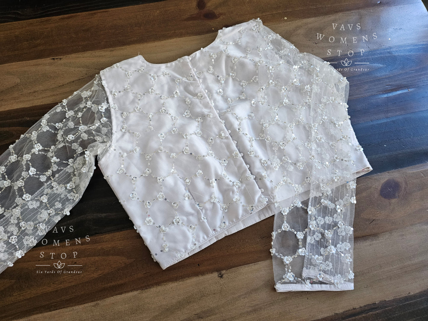 Full Sleeves Designer White Net Blouse