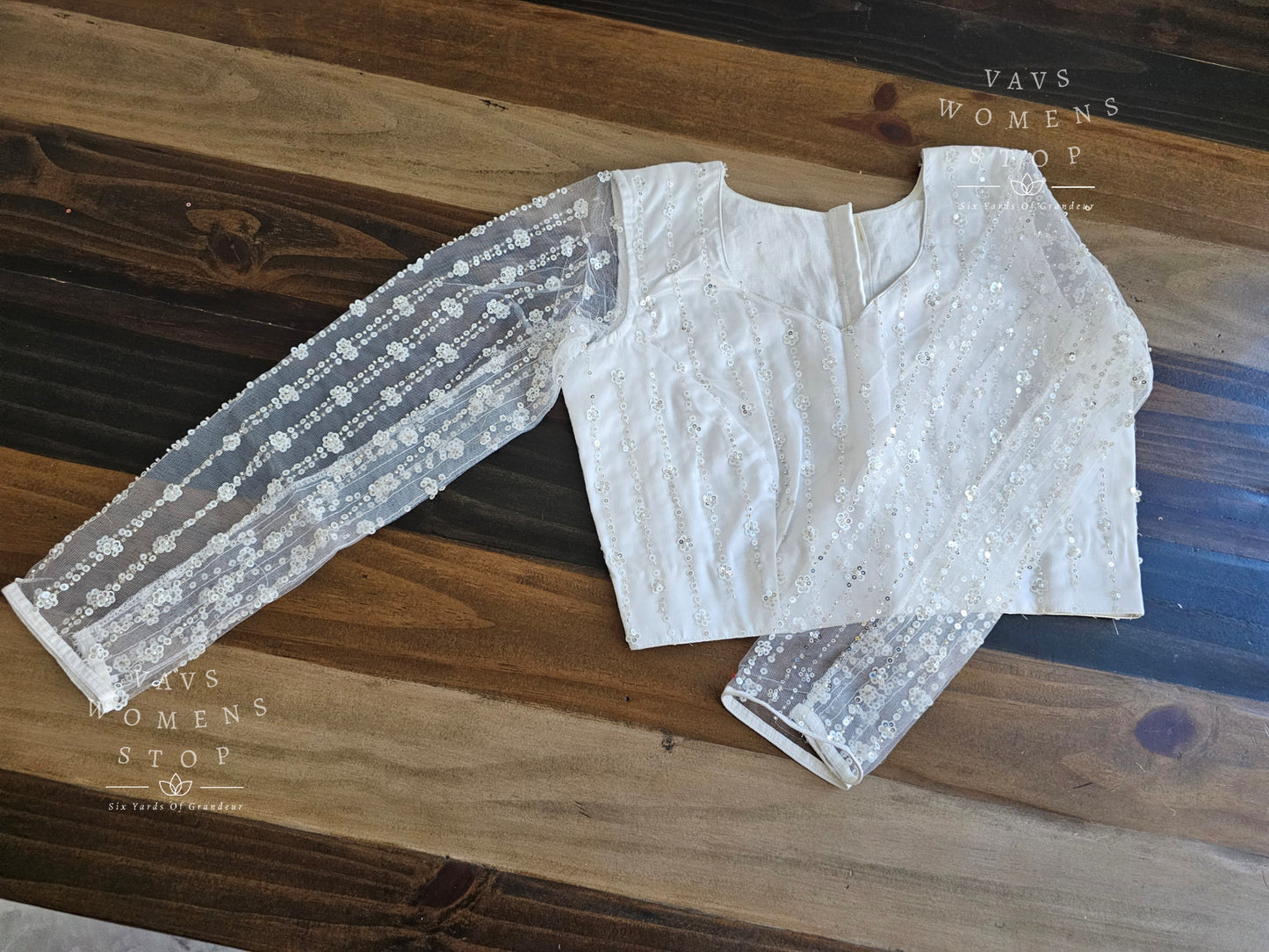 Full Sleeves Designer White Net Blouse