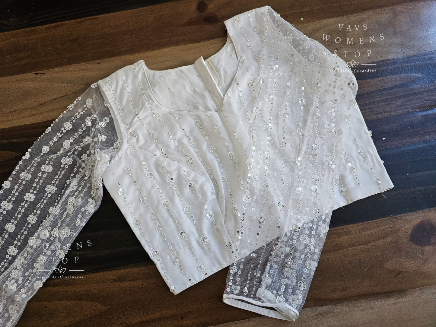 Full Sleeves Designer White Net Blouse