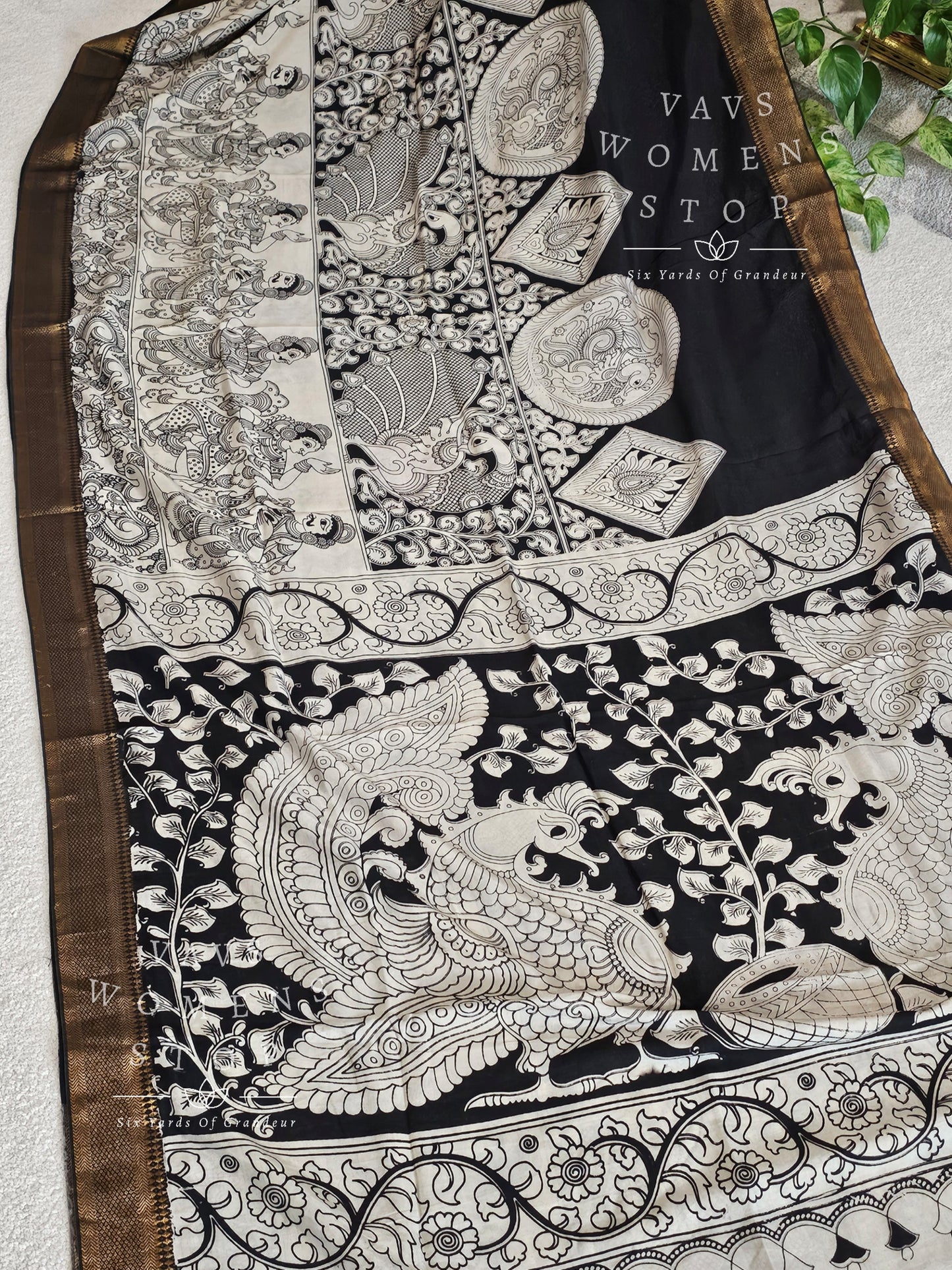 Nizam Border Kalamkari Print Silk Saree - Blouse