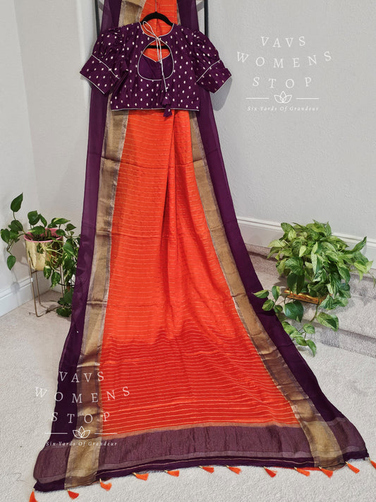 Pure Wrinkle Crepe Silk Saree - Benarasi Blouse