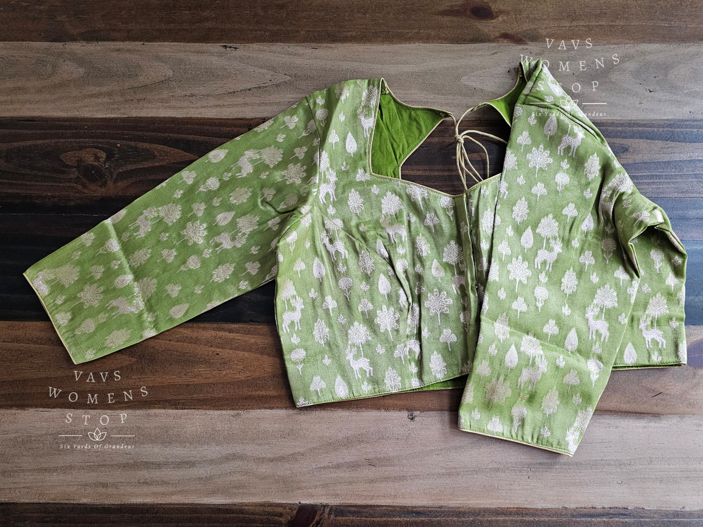 Tissue Green Deer Butta Benarasi Blouse