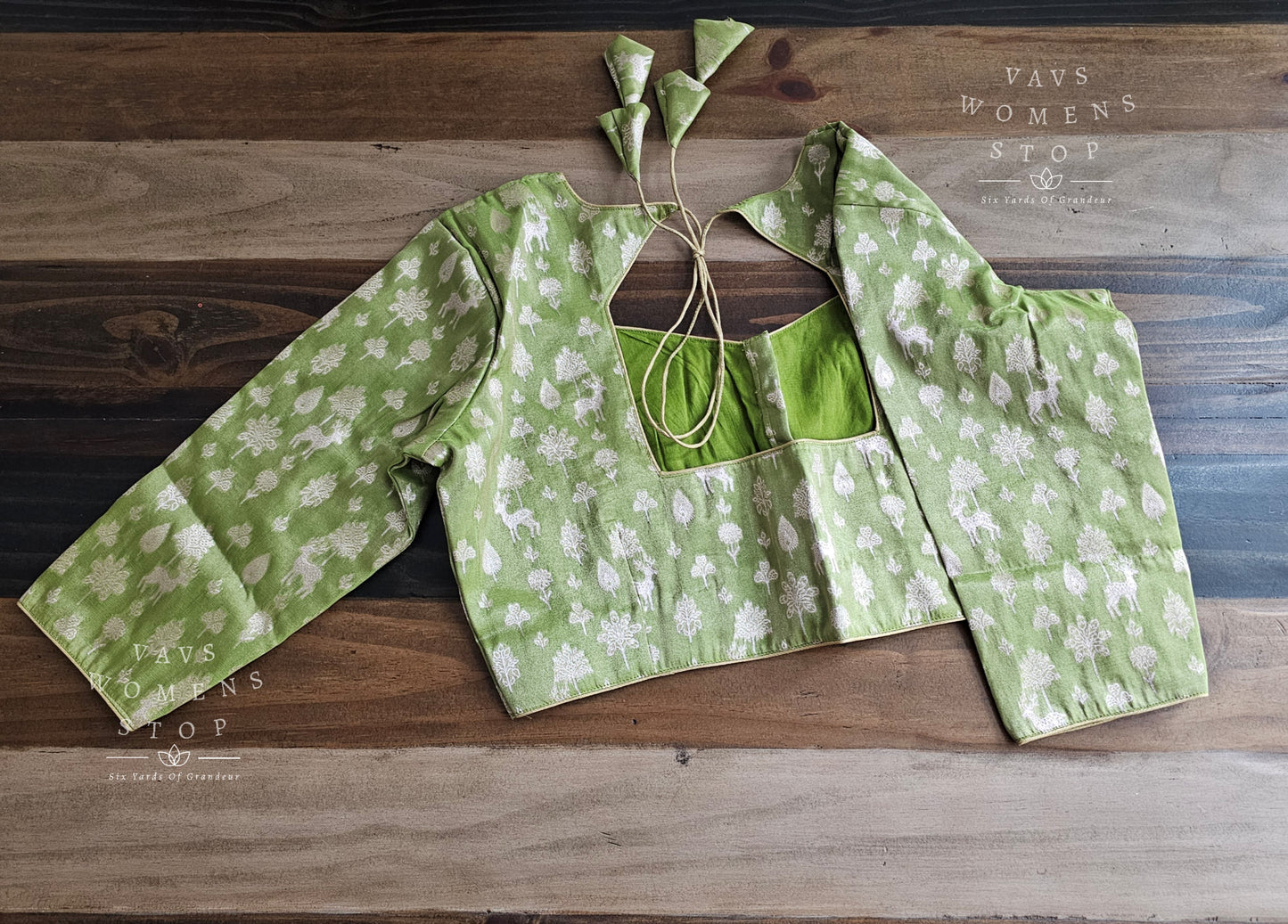 Tissue Green Deer Butta Benarasi Blouse