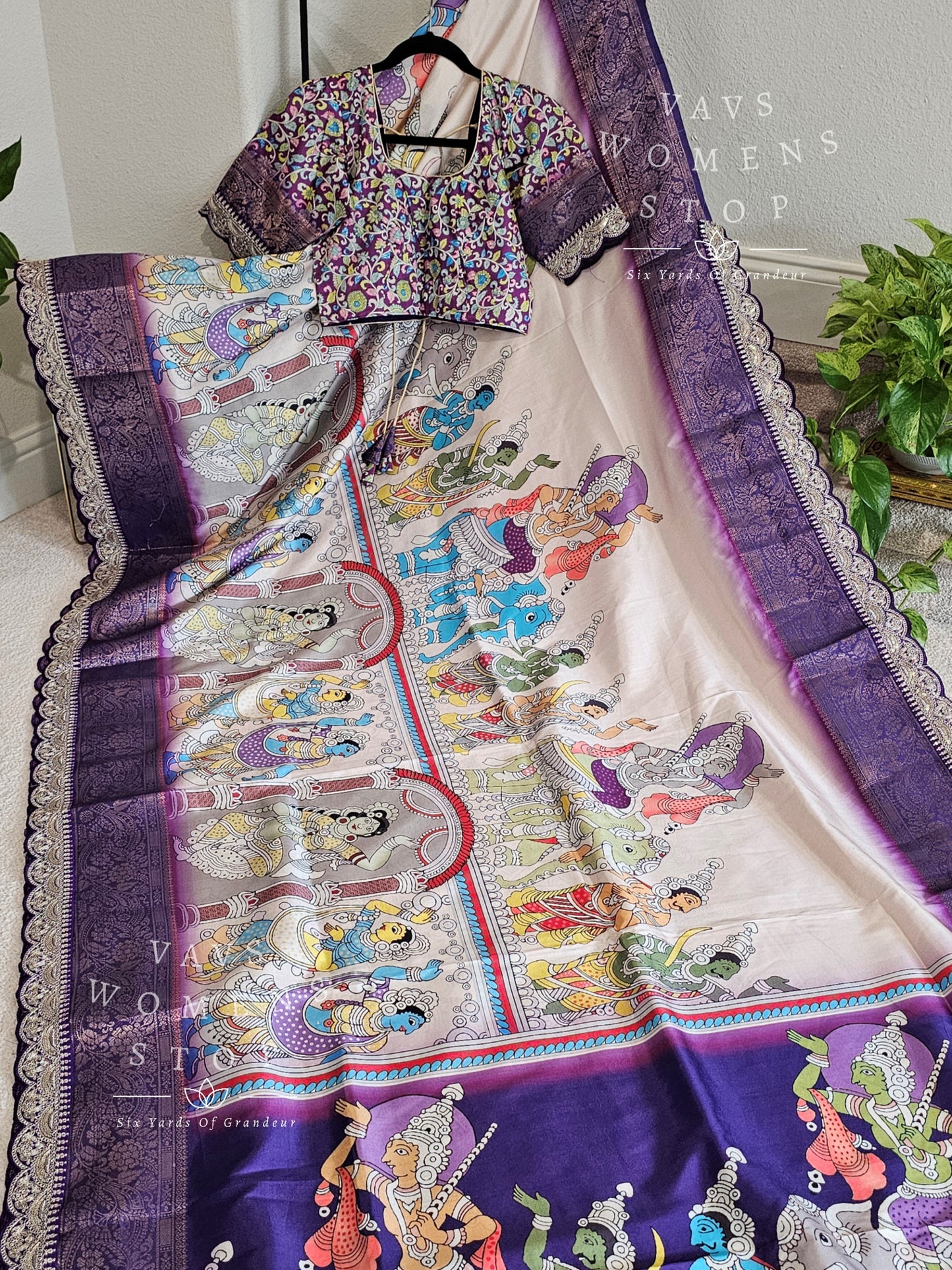 Semi Benarasi Kalamkari Print Silk Saree - Blouse