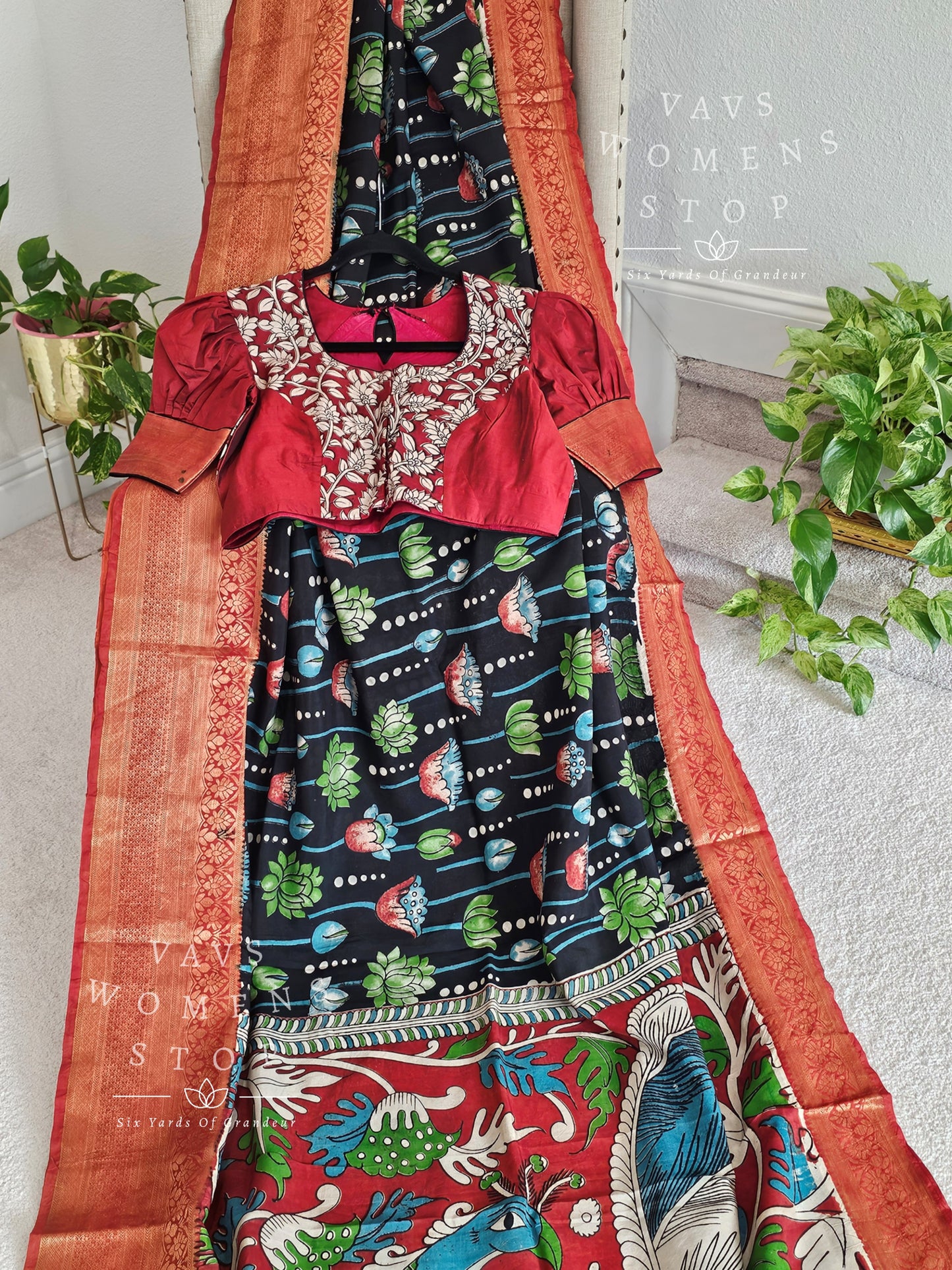 Kalamkari Hand Painted Chennuri Silk Saree - Blouse