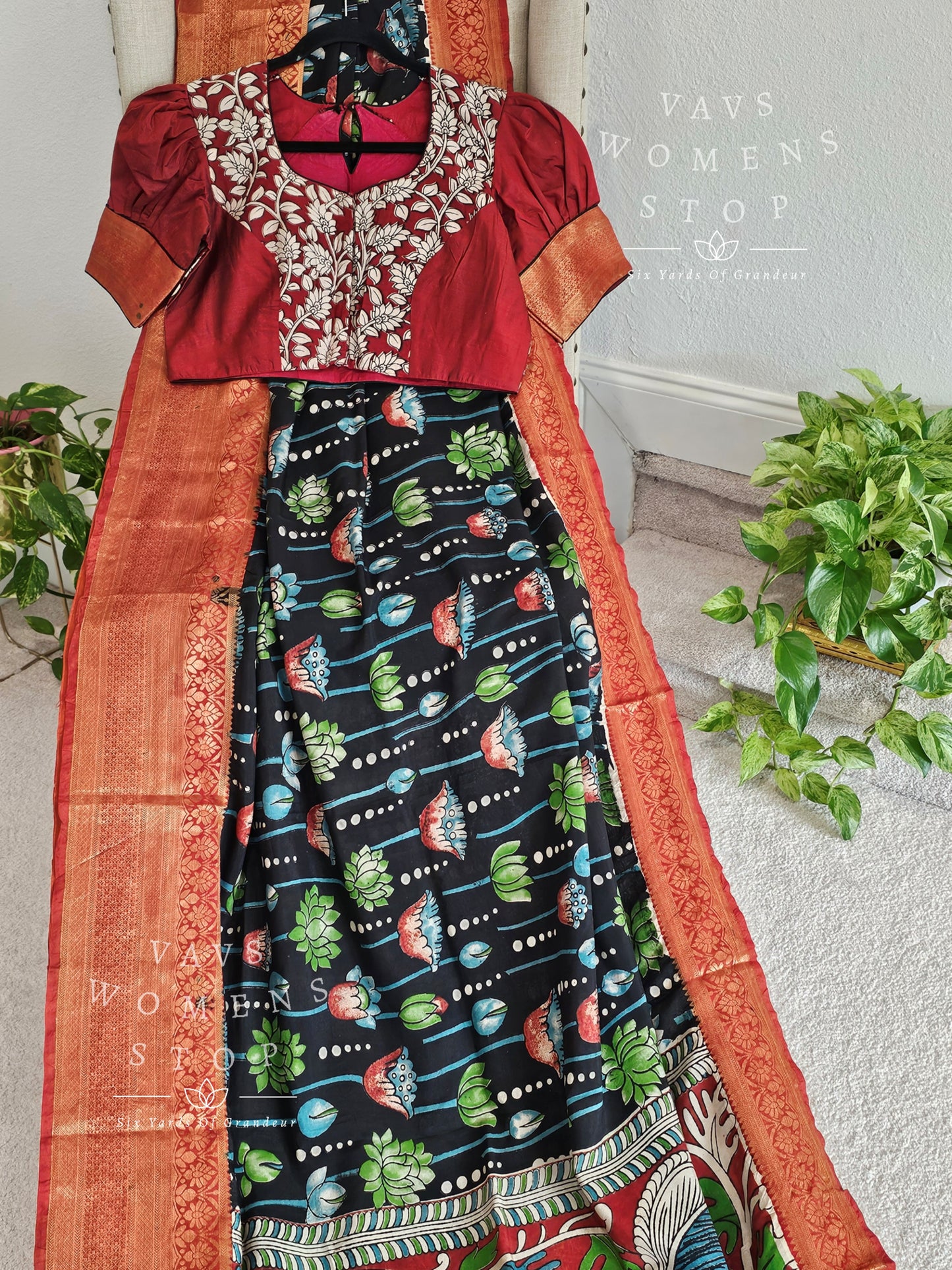 Kalamkari Hand Painted Chennuri Silk Saree - Blouse