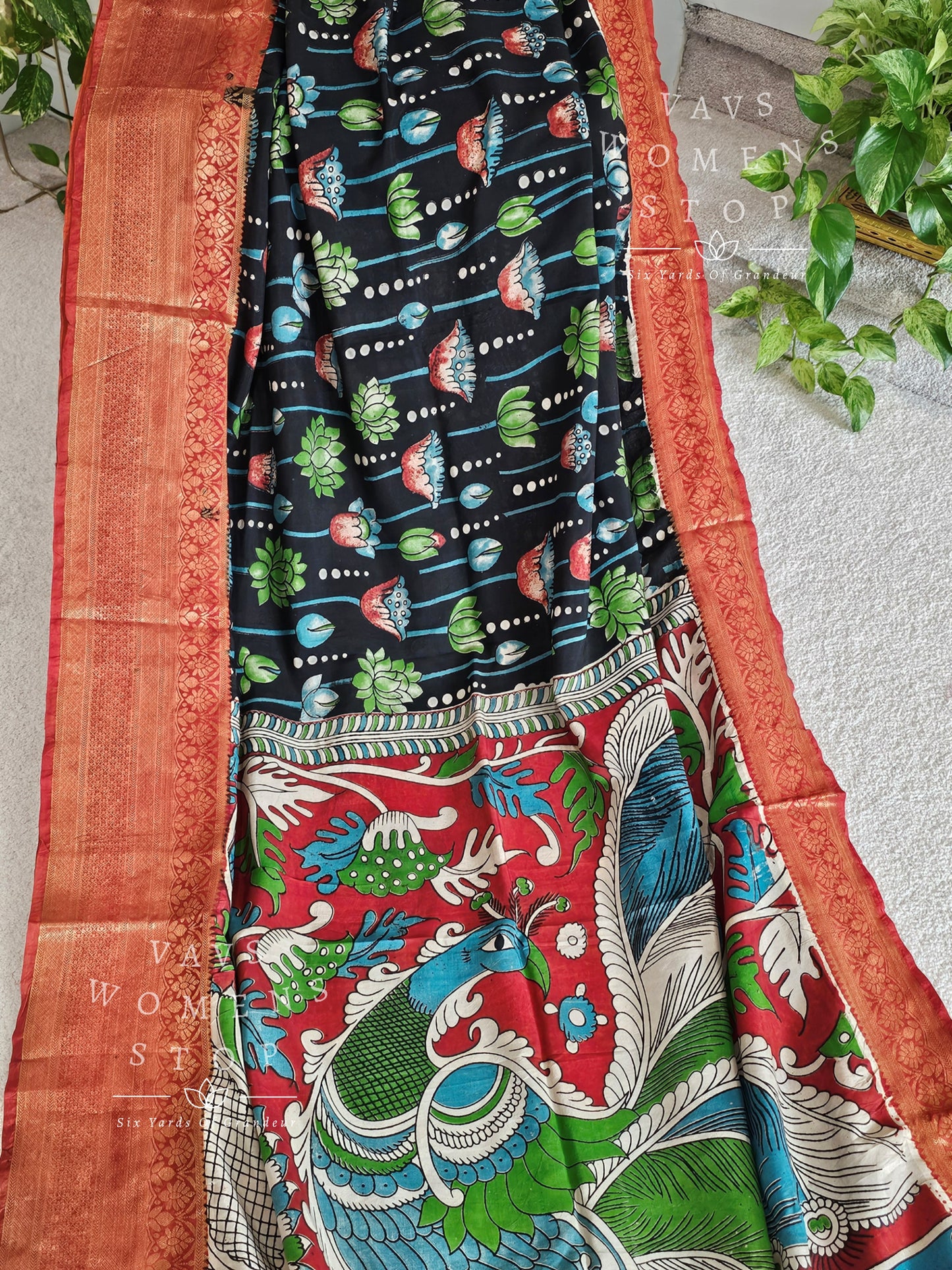 Kalamkari Hand Painted Chennuri Silk Saree - Blouse