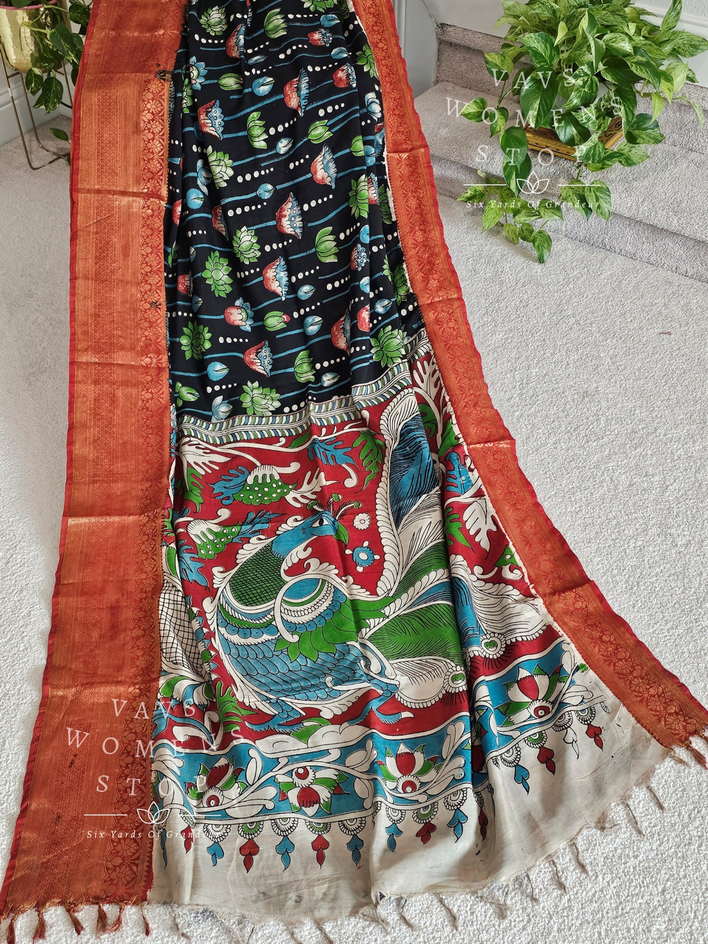 Kalamkari Hand Painted Chennuri Silk Saree - Blouse