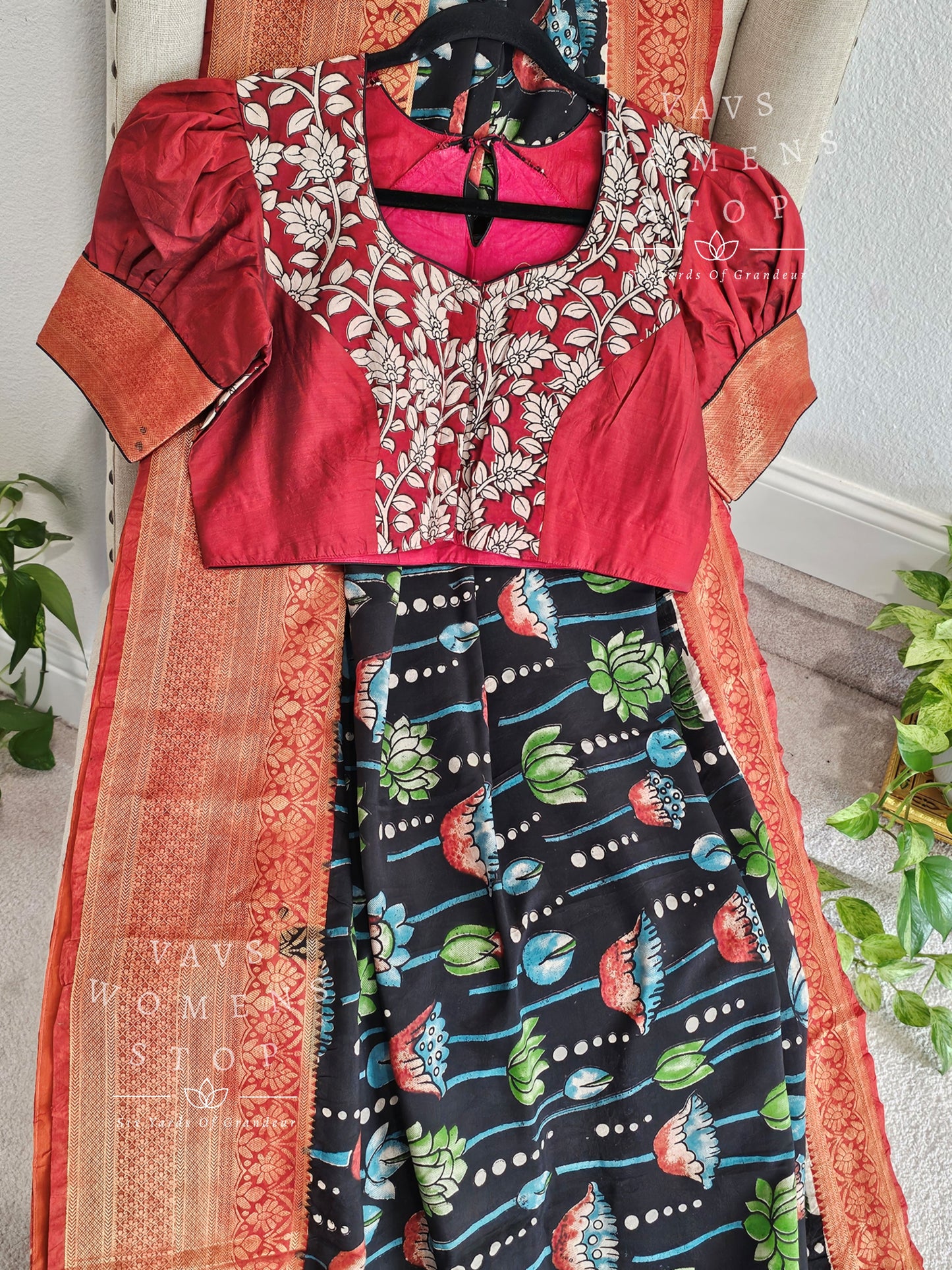 Kalamkari Hand Painted Chennuri Silk Saree - Blouse