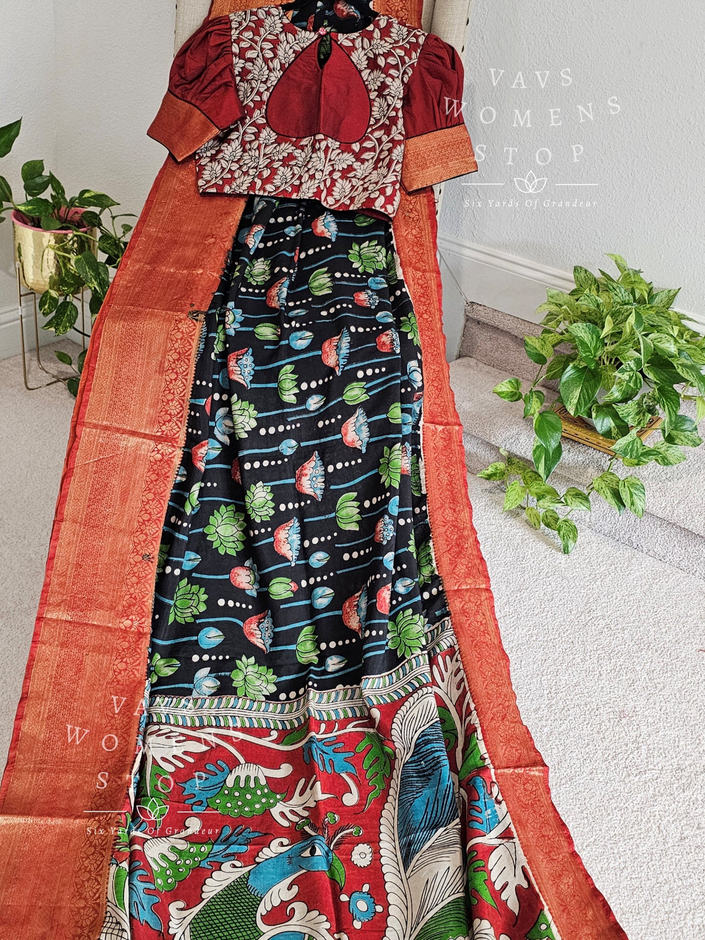 Kalamkari Hand Painted Chennuri Silk Saree - Blouse