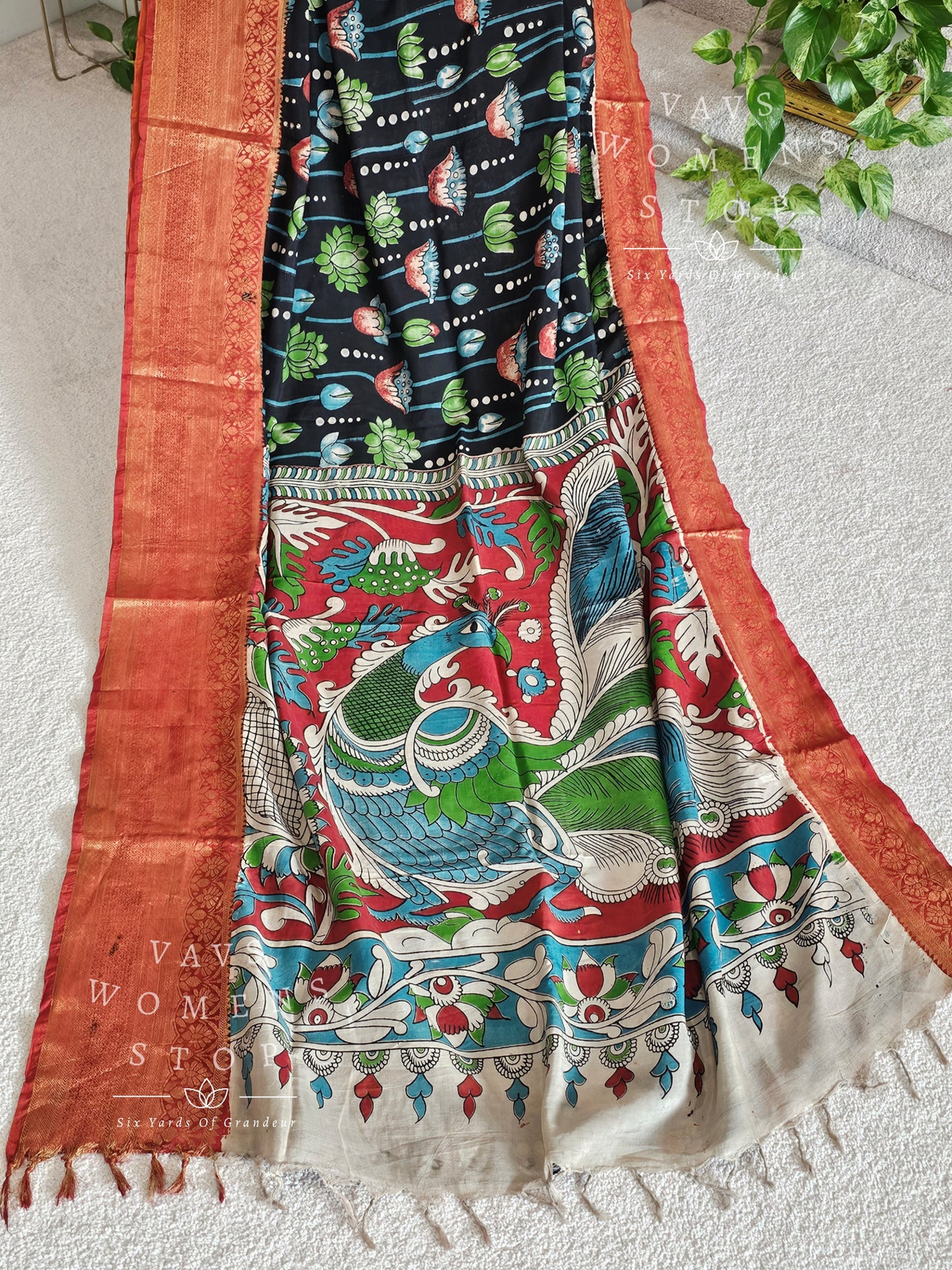 Kalamkari Hand Painted Chennuri Silk Saree - Blouse