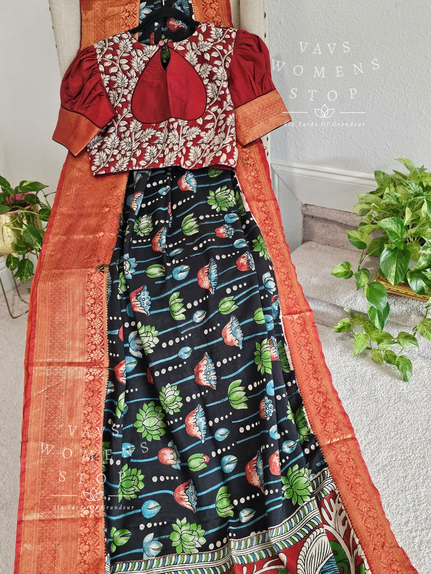 Kalamkari Hand Painted Chennuri Silk Saree - Blouse