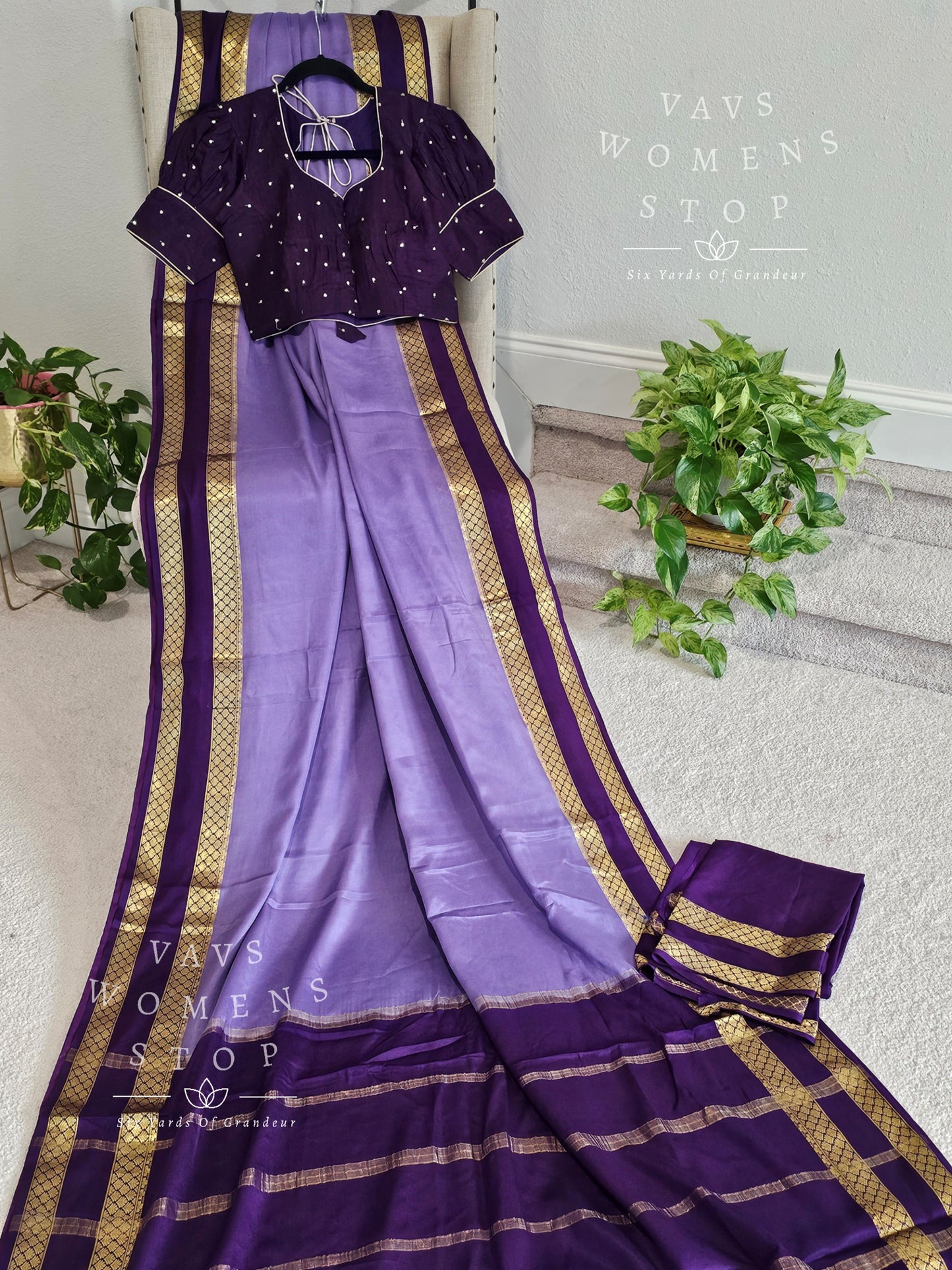 Pure Mysore Crepe Silk Saree - Chinon Silk Blouse