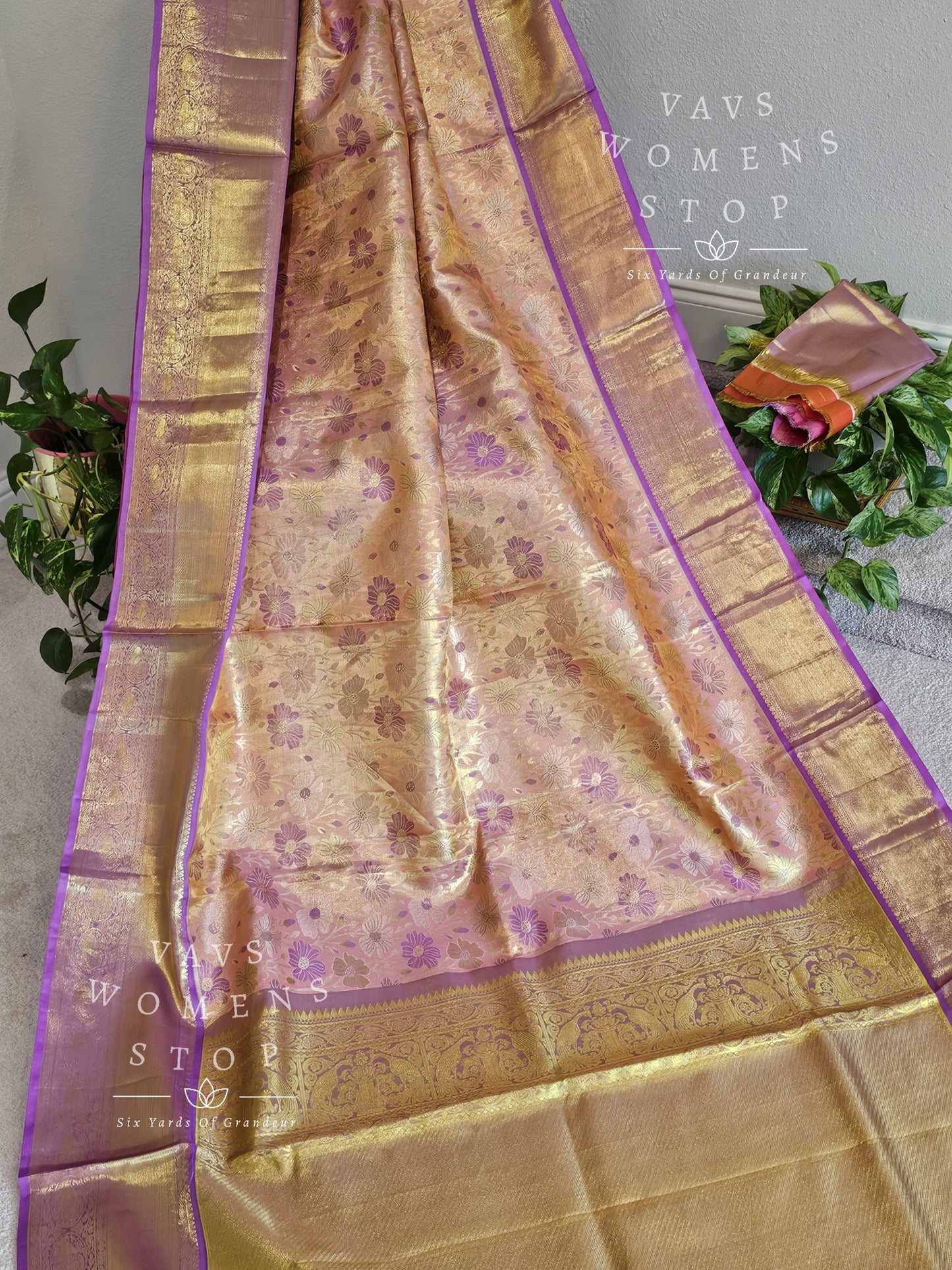 Pure Kanchi Pattu Tissue Brocade Silk Saree - Maggam Blouse