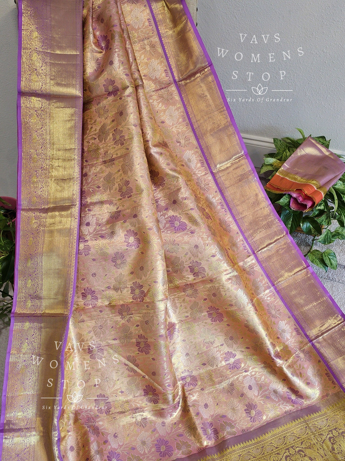 Pure Kanchi Pattu Tissue Brocade Silk Saree - Maggam Blouse