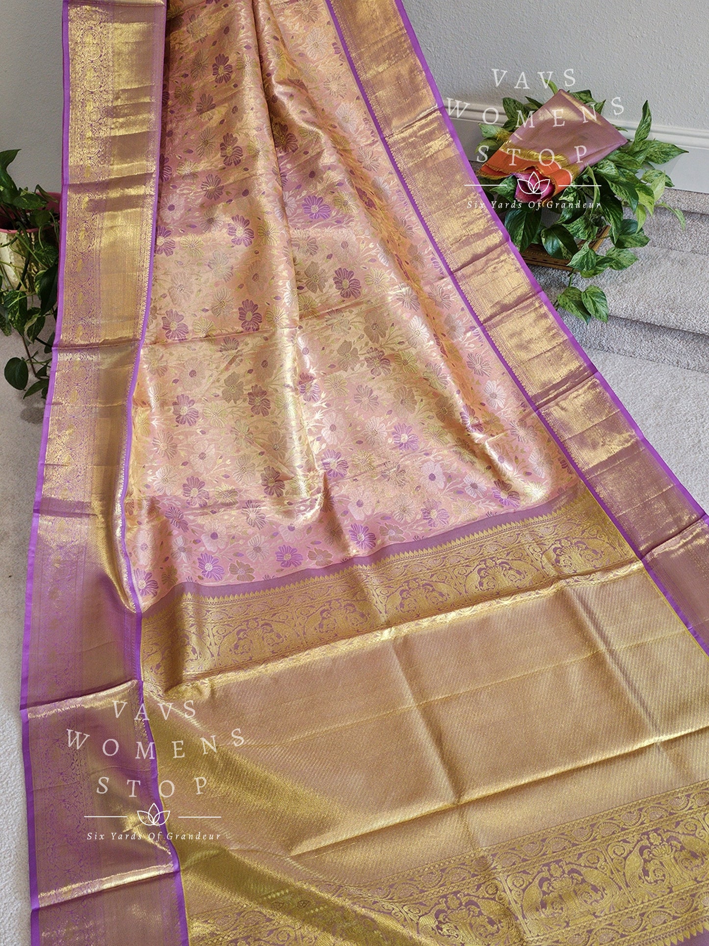 Pure Kanchi Pattu Tissue Brocade Silk Saree - Maggam Blouse