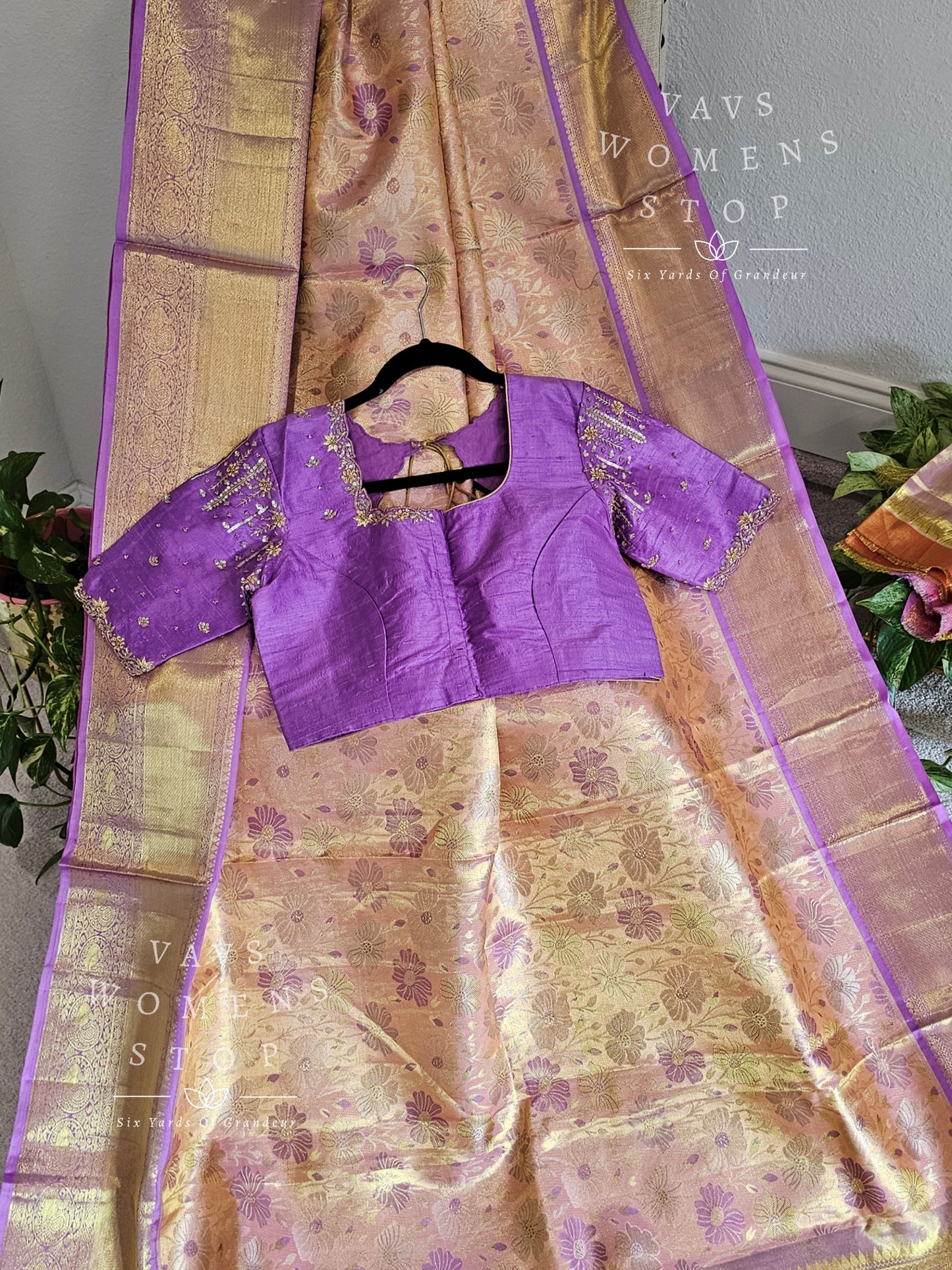 Pure Kanchi Pattu Tissue Brocade Silk Saree - Maggam Blouse