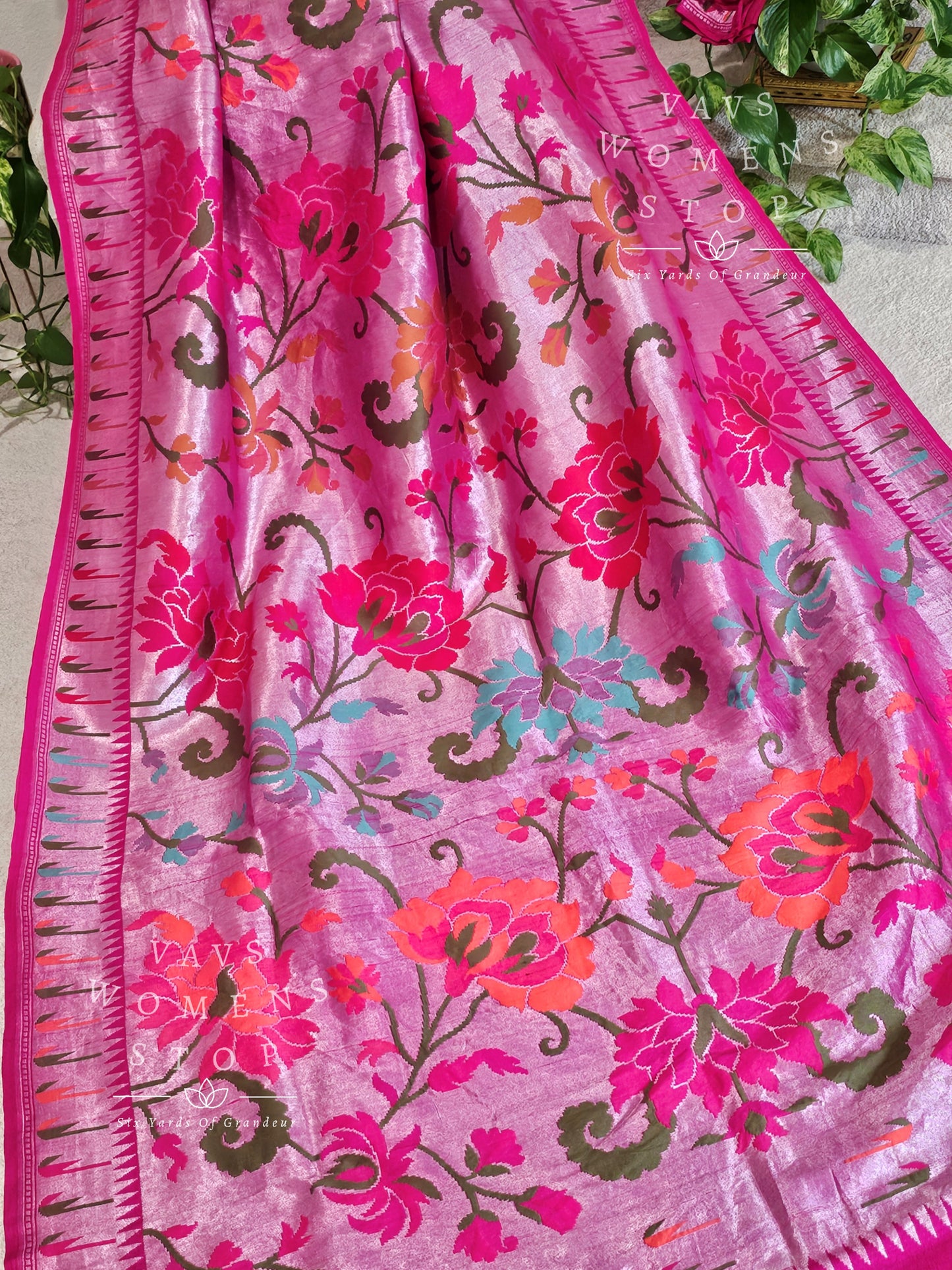 Pure Tussar Georgette All Over Benarasi Paithani Saree.