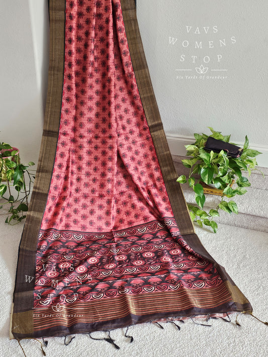 Classy Semi Kota Tussar Floral Prints Saree - Pure Benarasi Blouse