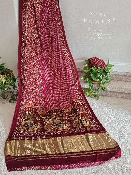 Pure Gaji Silk Patola Prints Saree - Blouse