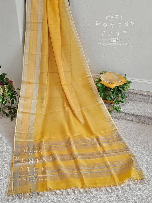 Pure Tussar Tissue Yellow Saree