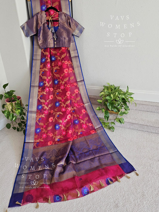 Fancy Kora Warm Organza Tissue Silk Saree - Blouse