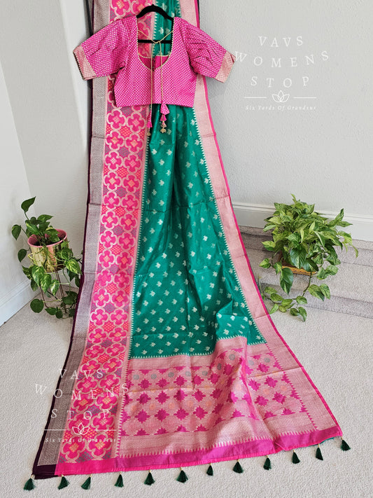 Jute Dupion Silk Bhandini Saree - Benarasi Blouse