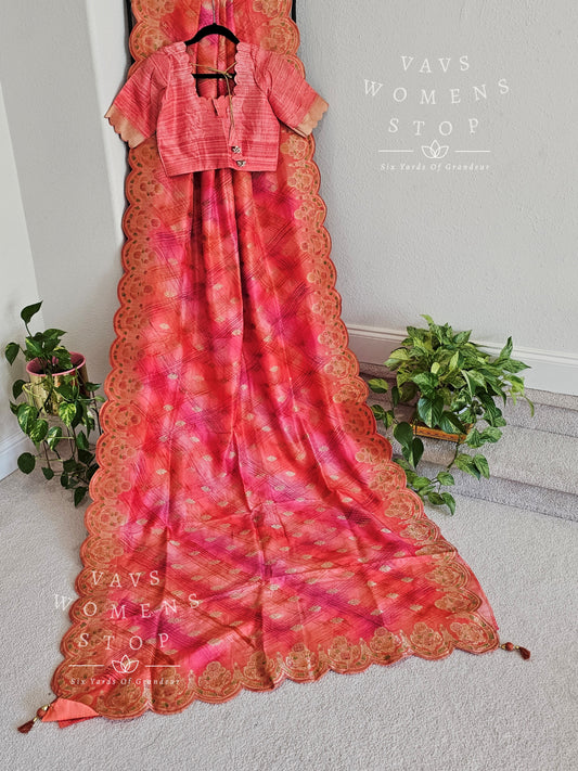 Munga Benarasi Crepesilk Scalloped Border Saree - Blouse