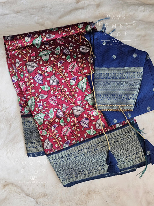 Benarasi Tussar Rawsilk Kalamkari Digital Print Saree - Blouse