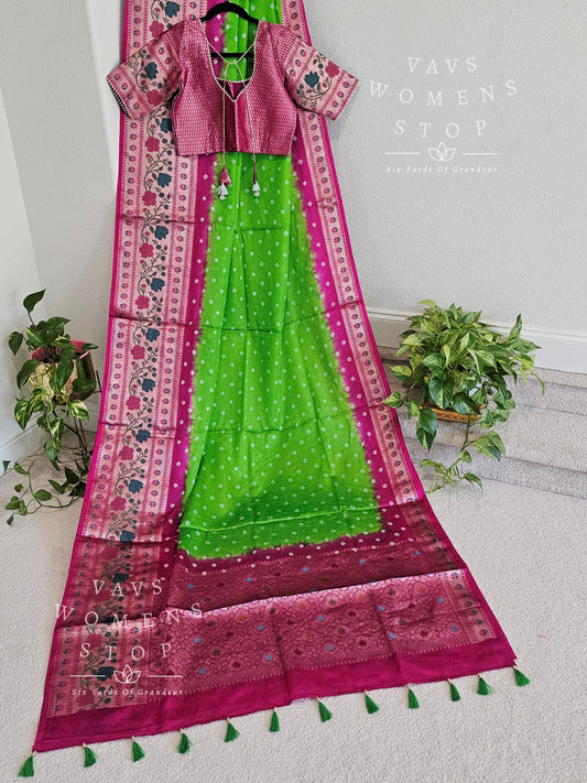 Dupion Silk Bhandini Paithani Border Saree - Blouse
