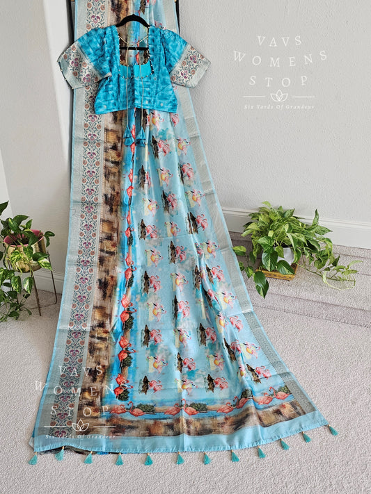 Lightweight Benarasi Chiniya Semi Silk Paithani Border Saree - Blouse