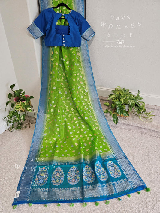 Semi Benarasi Warm Organza Silk Paithani Border Saree - Blouse