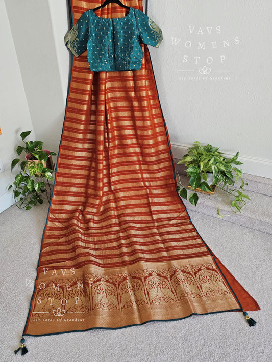 Soft Munga Khadi Organza Silk Saree - Blouse