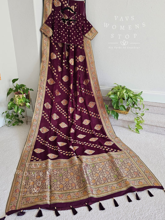 Wine Shade Pure Khaddi Viscose Georgette Designer Saree - Blouse