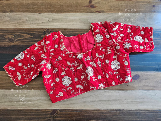 Red Designer Velvet Blouse