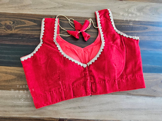 Sleeveless Velvet Red Blouse