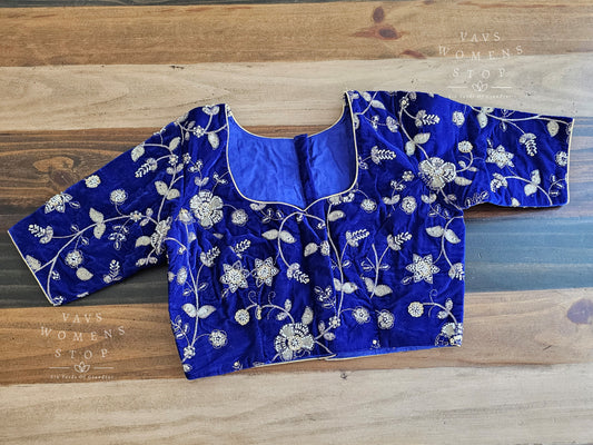 Royal Blue Designer Velvet Blouse