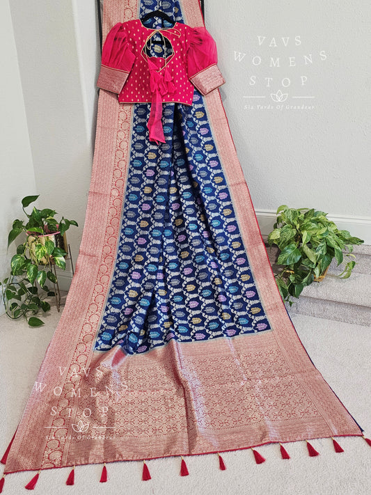 Blended Soft Warm Linen Benarasi Style Saree - Blouse