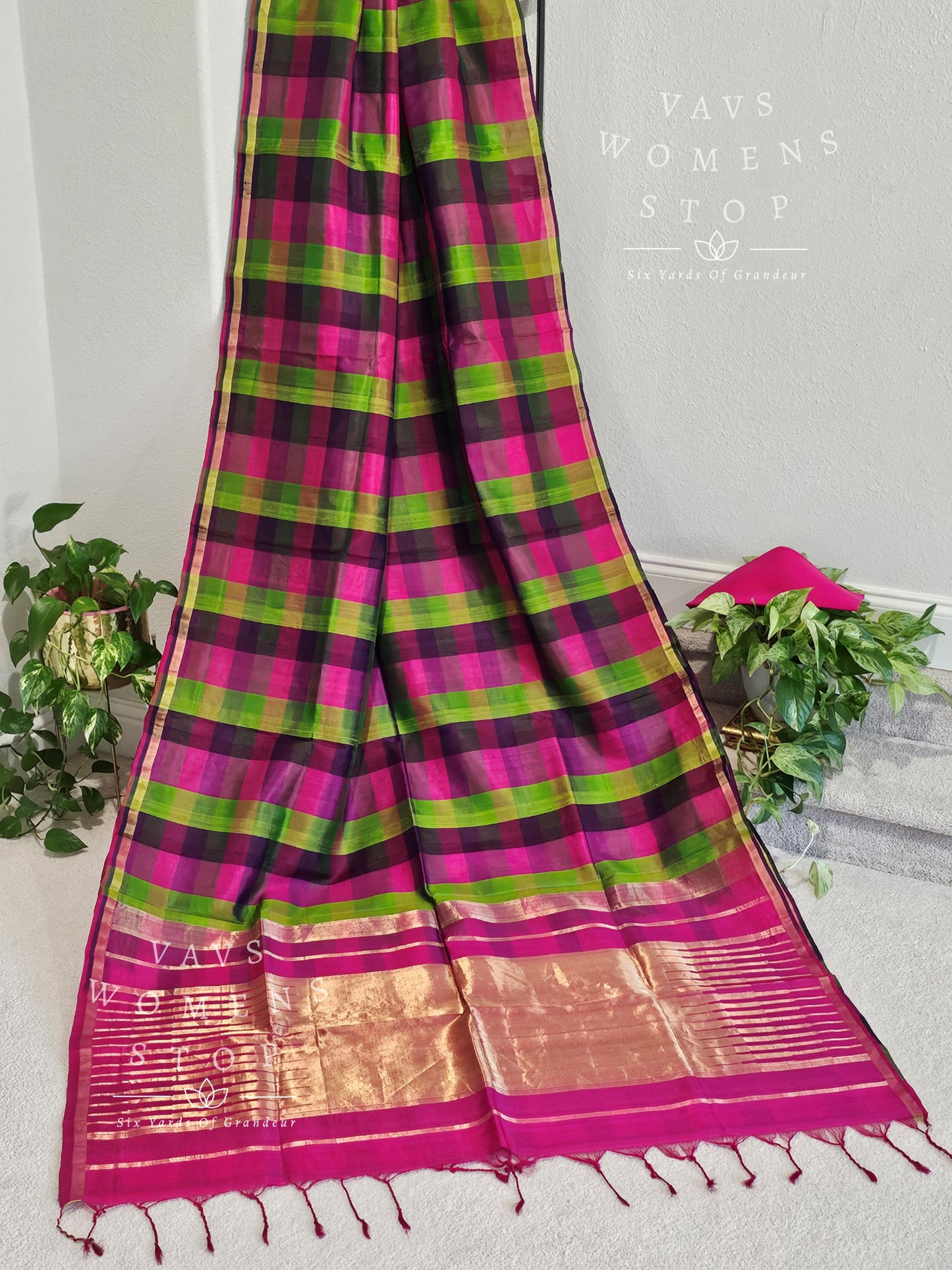 Pure Dupion Checks Pattern Pattu Silk Saree 