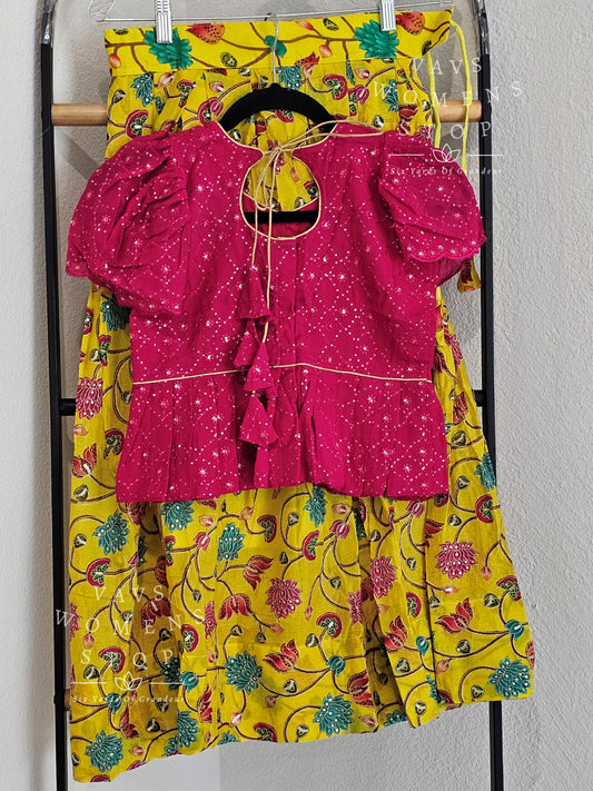 Yellow Kalamkari Chinon Crepe Classy Lehenga Set