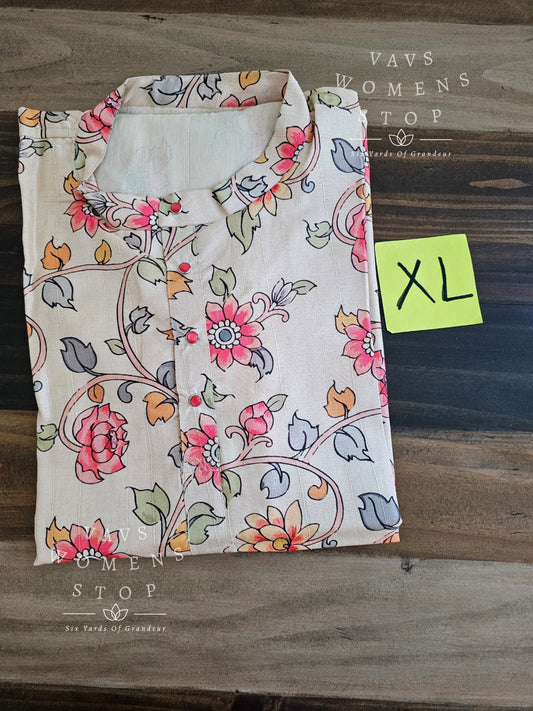 Men's Kalamkari Print Tussar Silk Kurta