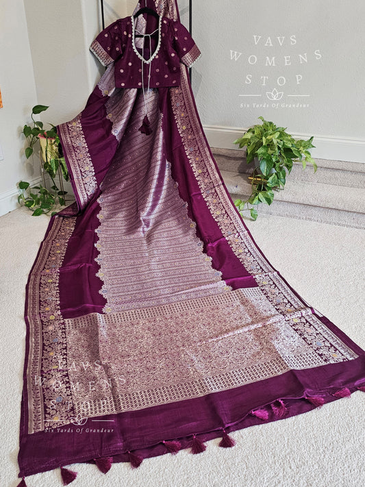 Designer Munga Benerasi Crepe Silk Saree - Blouse