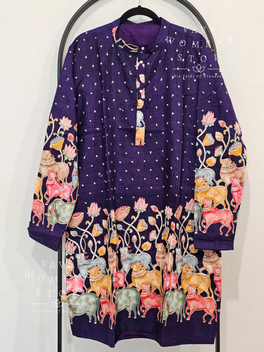 Men's Chinon Crepe Silk Pichwai Print Kurta