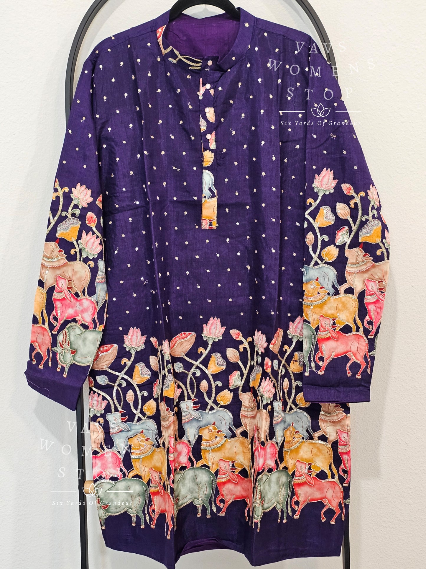 Men's Chinon Crepe Silk Pichwai Print Kurta