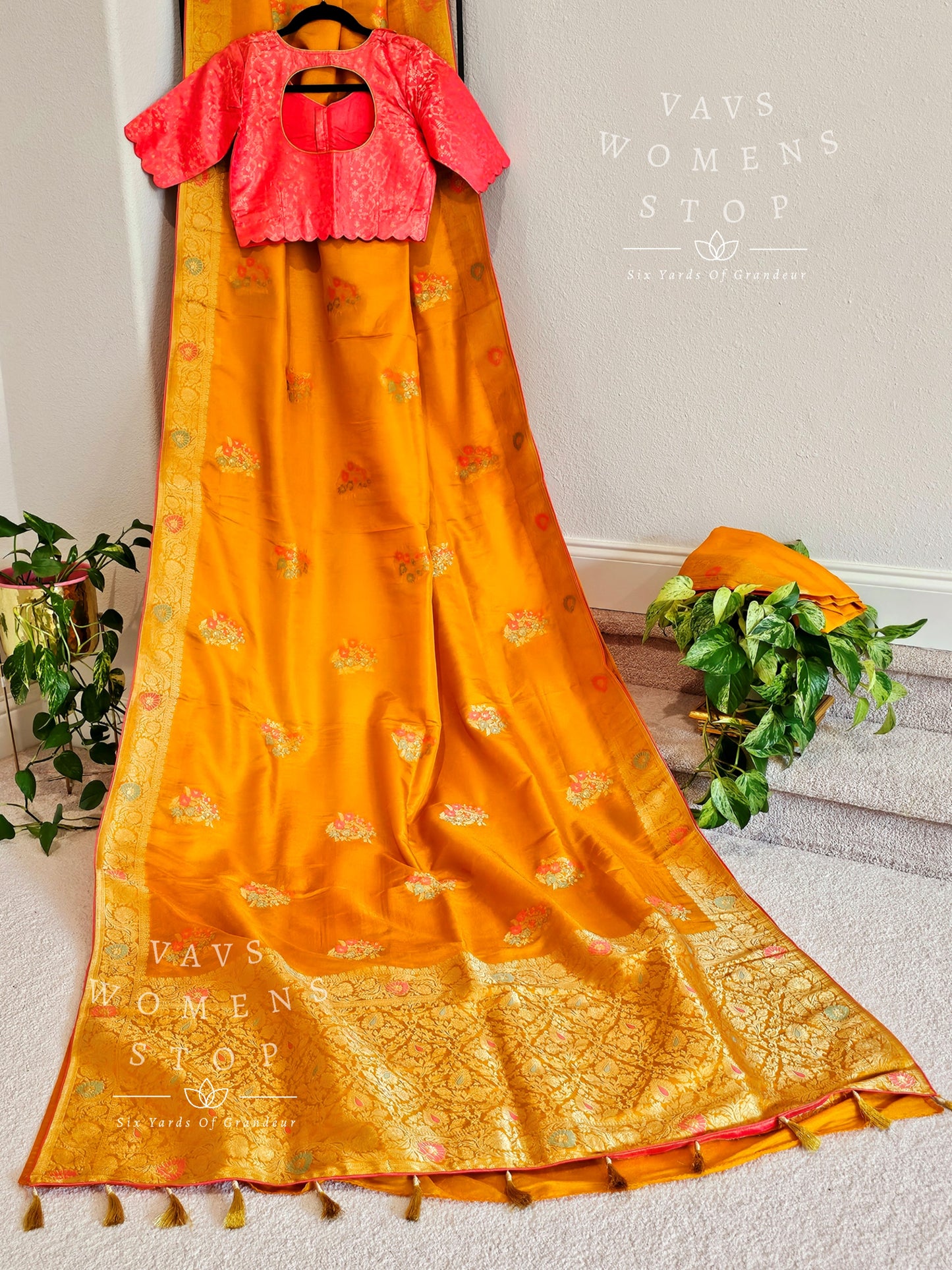 Designer Munga Silk Tissue Saree - Pure Benarasi Silk Blouse