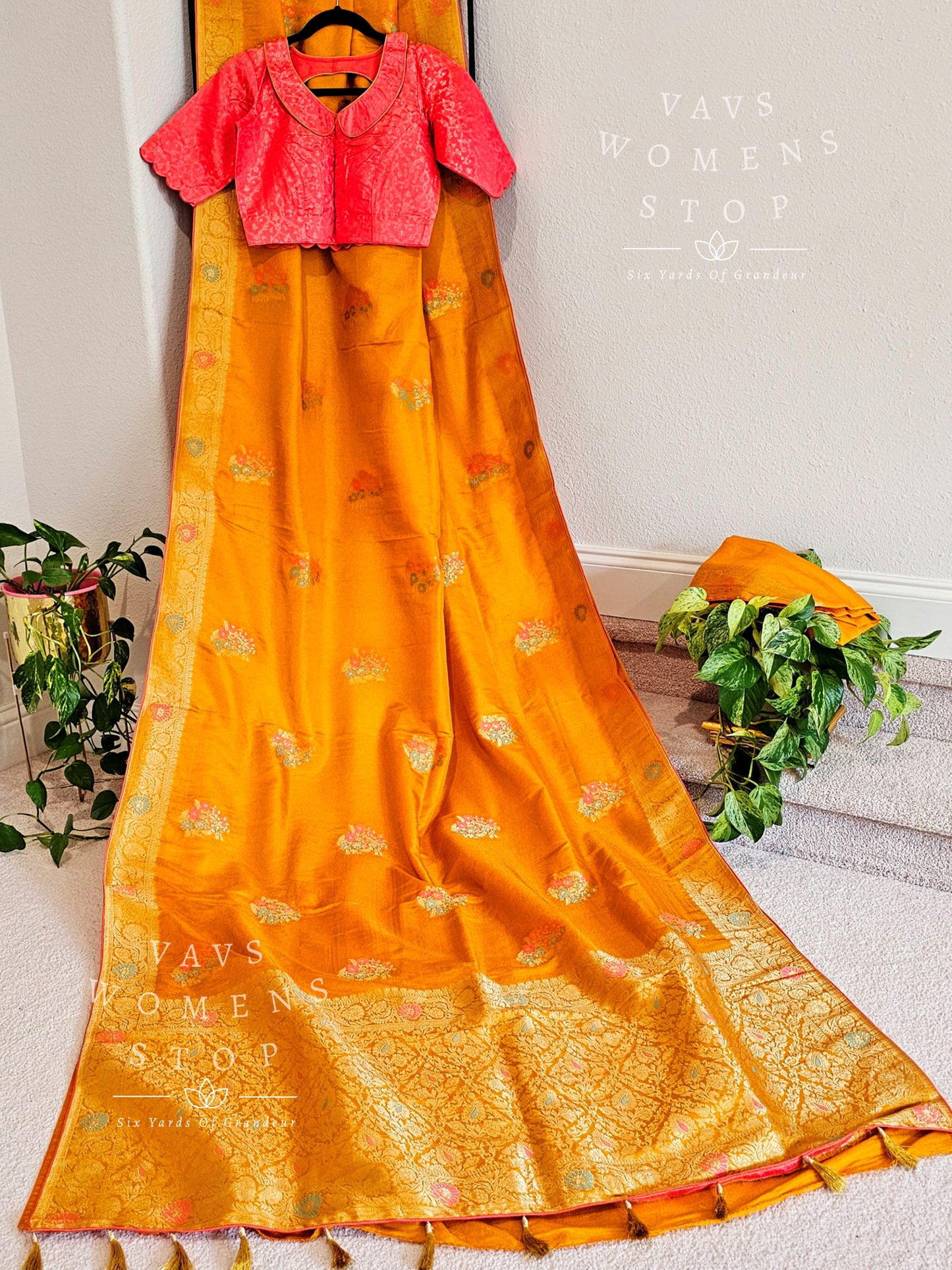 Designer Munga Silk Tissue Saree - Pure Benarasi Silk Blouse