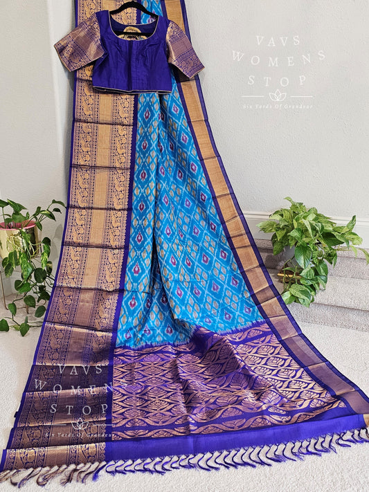 Pure Kuppadam Pattu Silk Cotton Pochampally Design Saree - Blouse