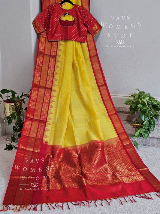Pure Kuppadam Handloom Temple Border Saree - Blouse