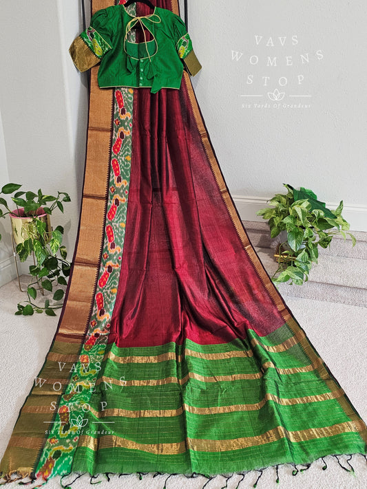 Mangalagiri Pattu Pochampally Border Saree - Blouse