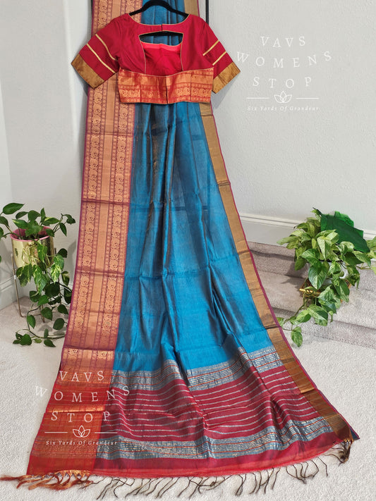 Tissue Mangalagiri Pattu Kanchi Border Saree - Blouse